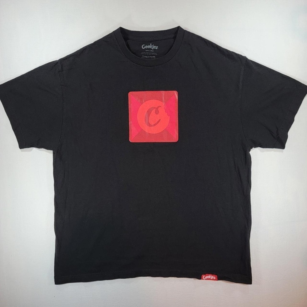 Cookies SF Mens Black T-Shirt Red Square C Logo Graphic Streetwear Tee XL
